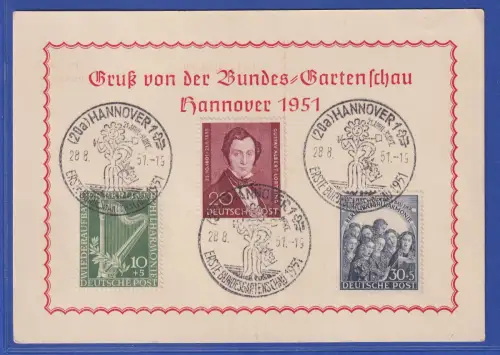 Berlin Mi.-Nr. 72, 73, 74 auf Souvenir-Karte 1. BUGA So.-O HANNOVER 1951