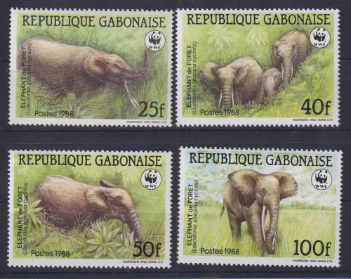 Gabun 1988 WWF Waldelefant Mi.-Nr. 1009-12 Satz 4 Werte postfrisch **/ MNH