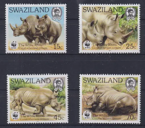 Swasiland 1987 WWF Breitmaulnashorn Mi.-Nr. 528-531 Satz 4 Werte **/ MNH