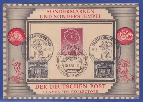 Berlin Mi.-Nr. 71 u.a. auf Souvenir-Karte mit So.-O HANNOVER und GÖPPINGEN 1951