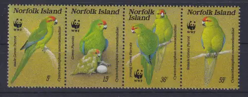 Norfolk Island 1987 WWF Nordfolk Laufsittich Mi.-Nr. 421-24 4er-Streifen **/ MNH