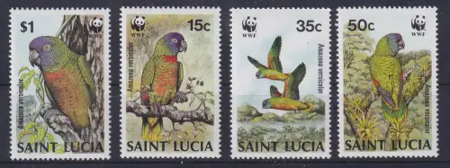 Saint Lucia 1987 WWF Blaustirnamazone Mi.-Nr. 909-12, 4er-Streifen ** / MNH 