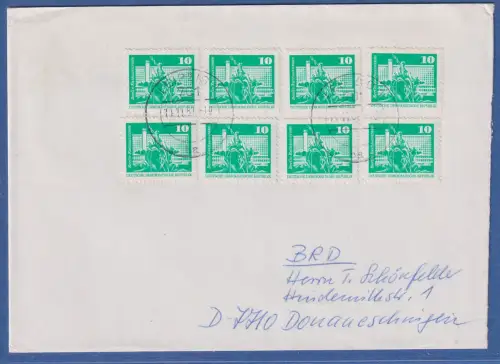 DDR Bauwerke klein 10Pfg Mi.-Nr.1868 8-fach als MEF auf Brief in die BRD üb. 20g