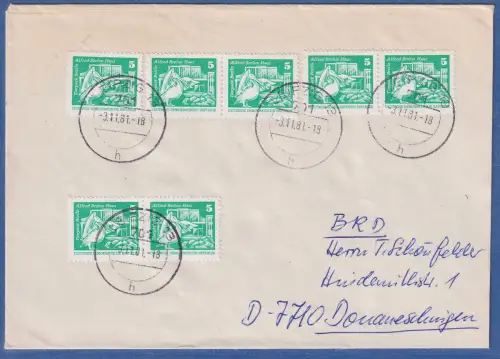 DDR Bauwerke klein 5Pfg Mi.-Nr.1947 5-fach als MEF auf Brief in die BRD 