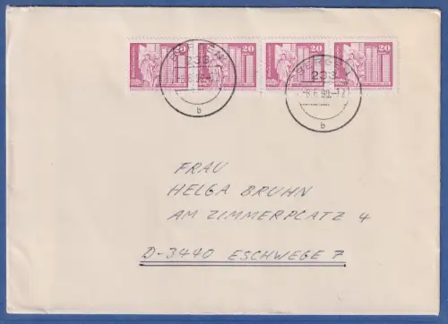 DDR Bauwerke klein 20Pfg Mi-Nr. 2485 4er-Streifen auf Brief v. BERGEN in die BRD