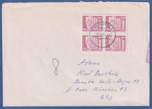 DDR Bauwerke klein 20Pfg Mi-Nr. 2485 4er-Block auf Brief v. DRESDEN n. München