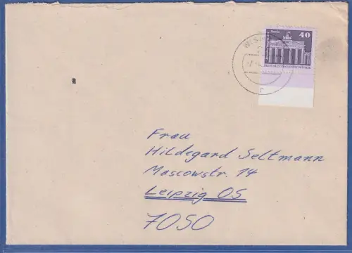 DDR Bauwerke klein 40Pfg Mi-Nr. 2541 Unterrandstück als EF auf Doppelbrief