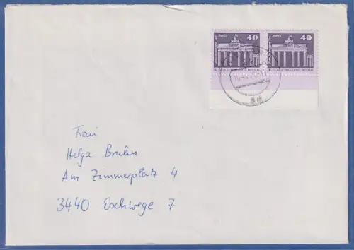 DDR Bauwerke klein 40Pfg Mi-Nr. 2541 Unterrandpaar als EF auf Doppelbrief n. BRD