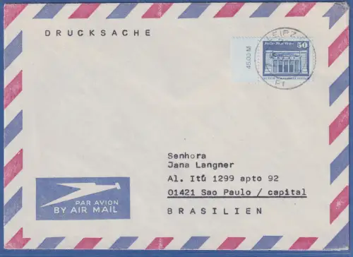 DDR Bauwerke klein 50Pfg Mi-Nr. 2549 als EF auf Luftpost-Drucksache n. Brasilien