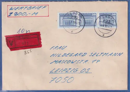 DDR Bauwerke klein 50Pfg Mi-Nr. 2549 3x als MEF auf Wertbrief ab BERGEN (Rügen)