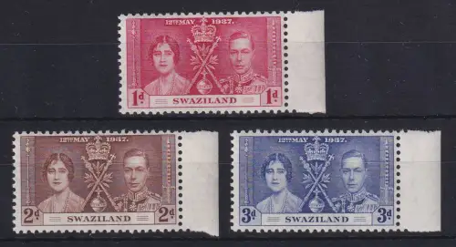 Swasiland 1937 Krönung König Georg VI. Mi.-Nr. 24-26 postfrisch ** MNH