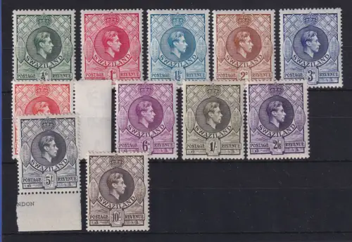 Swasiland 1943 König Georg VI. Mi.-Nr. 27-37 C postfrisch ** MNH