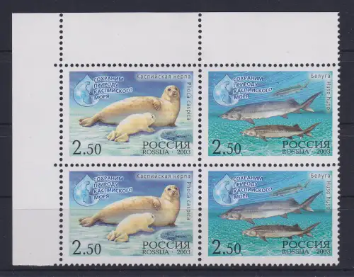 Russland 2003 Tiere des Kaspischen Meeres Mi.-Nr. 1118-1119 ER-Viererblock **