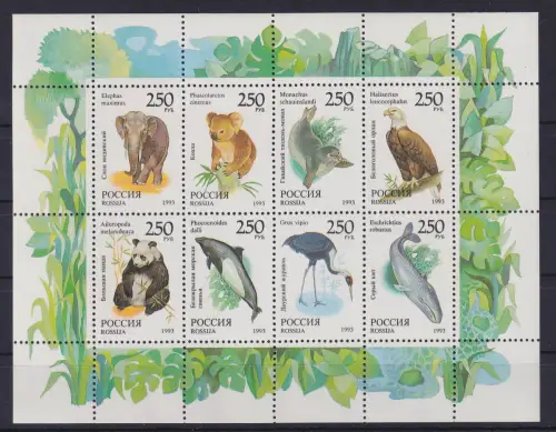 Russland 1993 Fauna der Welt  Mi.-Nr. 351-358 Kleinbogen postfrisch **