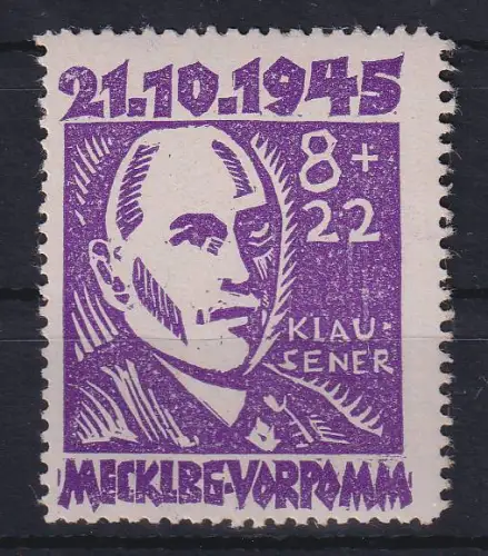 SBZ Mecklenburg-Vorpommern 1945 Opfer des Faschismus Klausener Mi.-Nr. 21 ** 