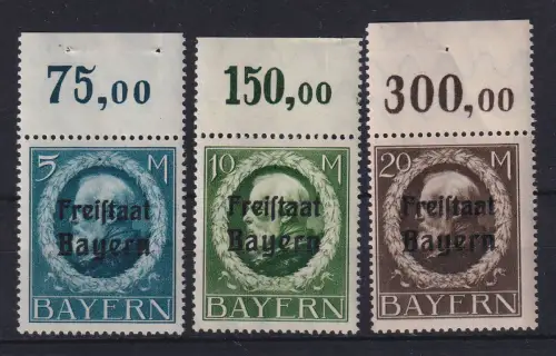 Bayern 1919 Freistaat Mi.-Nr. 168-170 Oberrandstücke postfrisch **