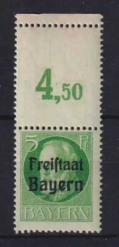 Bayern 1919 Freistaat Mi.-Nr. 153 Oberrandstück mit Leerfeld oben postfrisch **