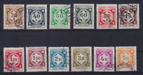 Böhmen und Mähren 1941 Dienstmarken Mi.-Nr. 1-12 Satz kpl. gestempelt