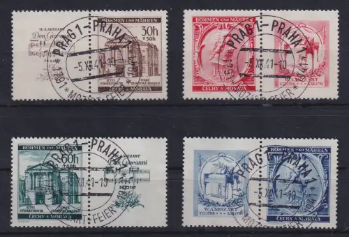 Böhmen und Mähren 1941 Mozart Mi.-Nr. 79-82 mit Zierfeldern O PRAG