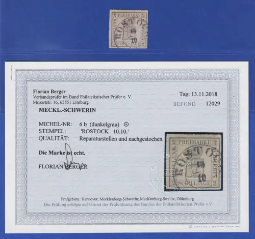 Mecklenburg-Schwerin Wappen 2 Schillinge Mi.-Nr. 6b O ROSTOCK Befund BERGER BPP