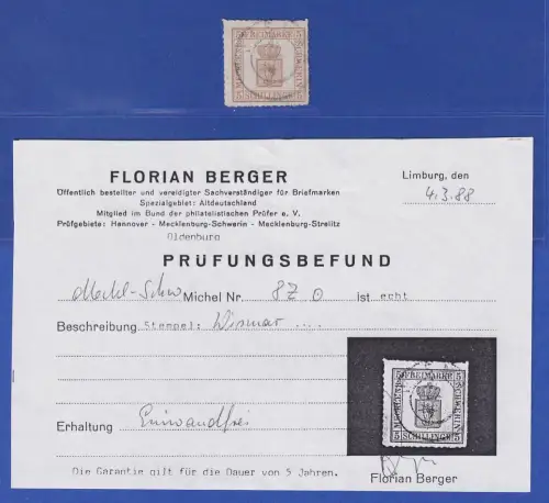 Mecklenburg-Schwerin Wappen 5 Schillinge Mi.-Nr. 8z O WISMAR KB BERGER BPP