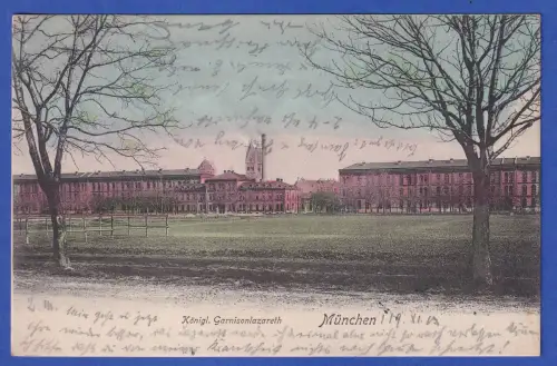 Alte AK München Garnisonslazarett auf dem Oberwiesenfeld, gelaufen 1903