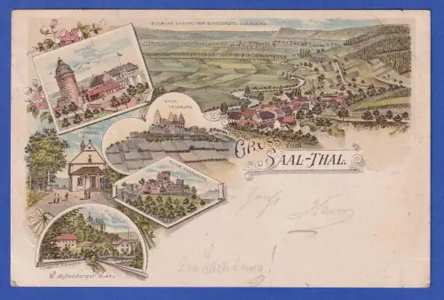 Alte AK Fränkisches Saale-Tal bei Hammelburg mit Burgen, gelaufen 1898