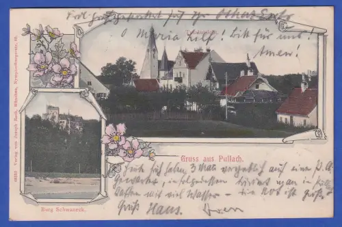 Alte AK Pullach (Isartal) Ortsansicht und Burg Schwaneck, gelaufen 1904
