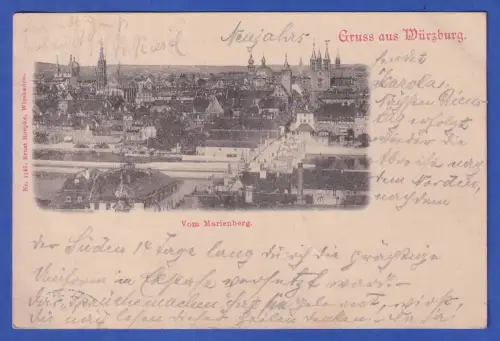 Alte AK Würzburg Stadtansicht vom Marienberg aus, gelaufen 1898