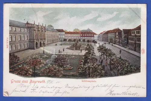 Alte AK Bayreuth Schlossplatz, gelaufen 1901