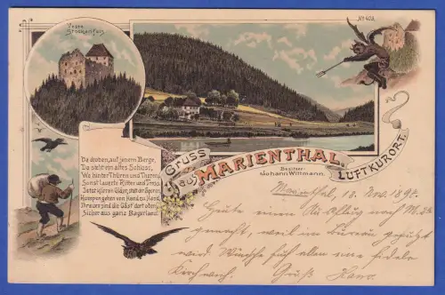 Alte AK Marienthal am Regen (Oberpfalz) Burgruine Stockenfels, gelaufen 1897