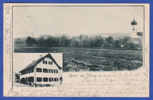 Alte AK Utting am Ammersee Ortsansicht, gelaufen 1901
