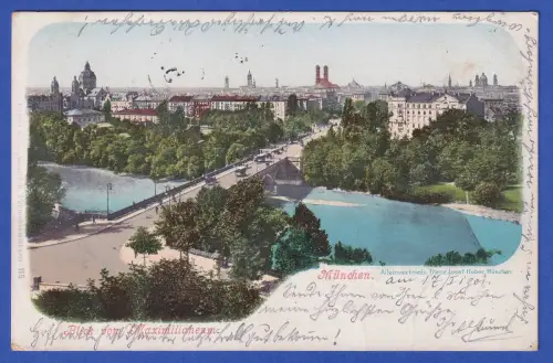 Alte AK München Blick vom Maximilianeum über die Altstadt, gelaufen 1901