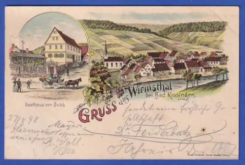 Alte AK Wirmsthal bei Bad Kissingen Ortsansicht Wirtshaus, gelaufen 1898