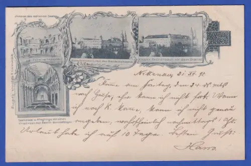 Alte AK Kloster Reichenbach am Regen (Oberpfalz) vor und nach Brand, gel. 1897