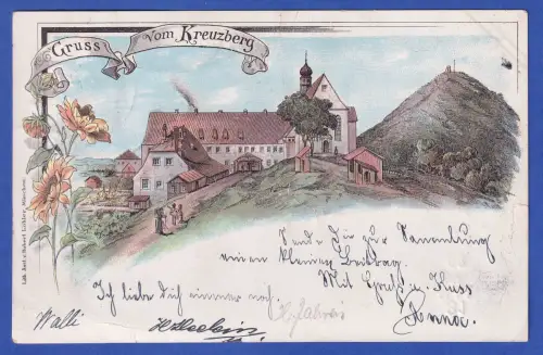 Alte AK Kloster Kreuzberg (Rhön) Gesamtansicht, O BISCHOFSHEIM, gelaufen 1898