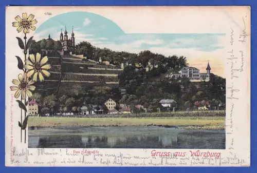 Alte AK Würzburg Blick auf die Wallfahrtskirche Käppelle, gelaufen 1901