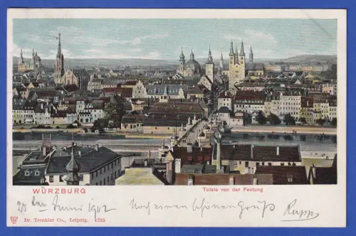 Alte AK Würzburg Stadtansicht von der Festung aus, gelaufen 1902