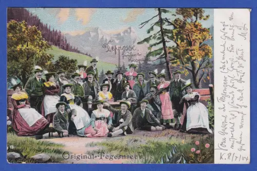 Alte AK Tegernsee Gesellschaft in Tegernseer Tracht, gelaufen 1904
