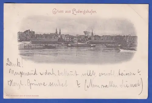 Alte AK Ludwigshafen Stadtansicht Blick über den Rhein, gelaufen 1897