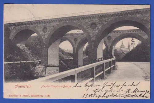 Alte AK Allenstein (Ostpreußen) Eisenbahn-Brücke, gelaufen 1903