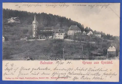Alte AK Schwäbisch Gmünd St.-Salvator-Kirche Ortsansicht, gelaufen 1901