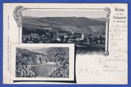Alte AK Marklissa (Niederschlesien) Talsperre Ortsansicht Staumauer , gel. 1902