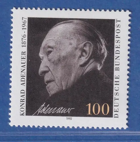 Bundesrepublik 1992  25. Todestag von Konrad Adenauer Mi.-Nr. 1601 ** MNH