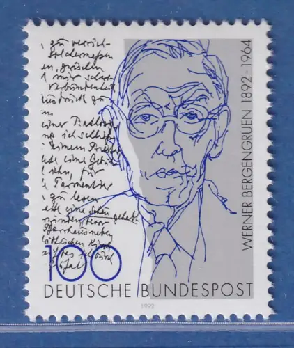 Bundesrepublik 1992 100. Geburtstag v. Werner Bergengruen Mi.-Nr. 1629 **/ MNH