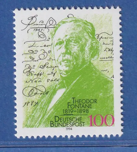 Bundesrepublik 1994 175. Geburtstag von Theodor Fontane Mi.-Nr. 1767 ** MNH