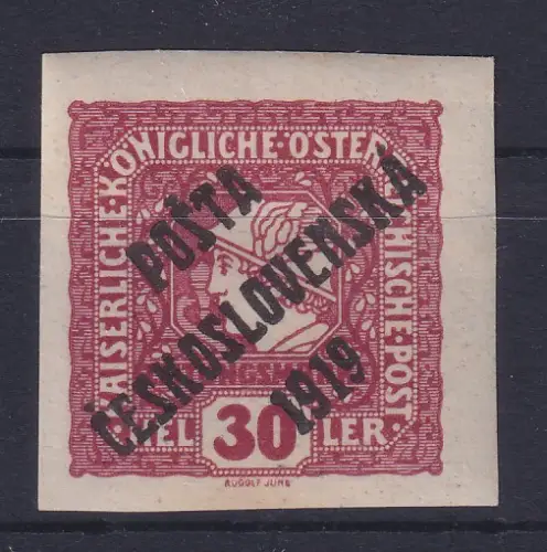 Tschechoslowakei 1919 Zeitungsmarke mit Aufdruck Mi.-Nr. 103 ungebr. * gpr. BPP