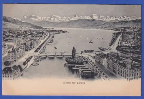 Alte AK Zürich Stadtansicht aus der Vogelperspektive mit Bergpanorama