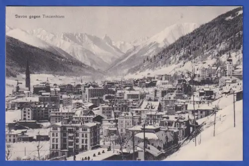 Alte AK Davos (Kanton Graubünden) Ortsansicht mit Bergpanorama Tinzenhorn