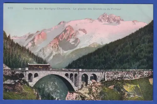 Alte AK Eisenbahn-Strecke Martigny-Chamonix mit Glacier des Grands am Mont-Blanc